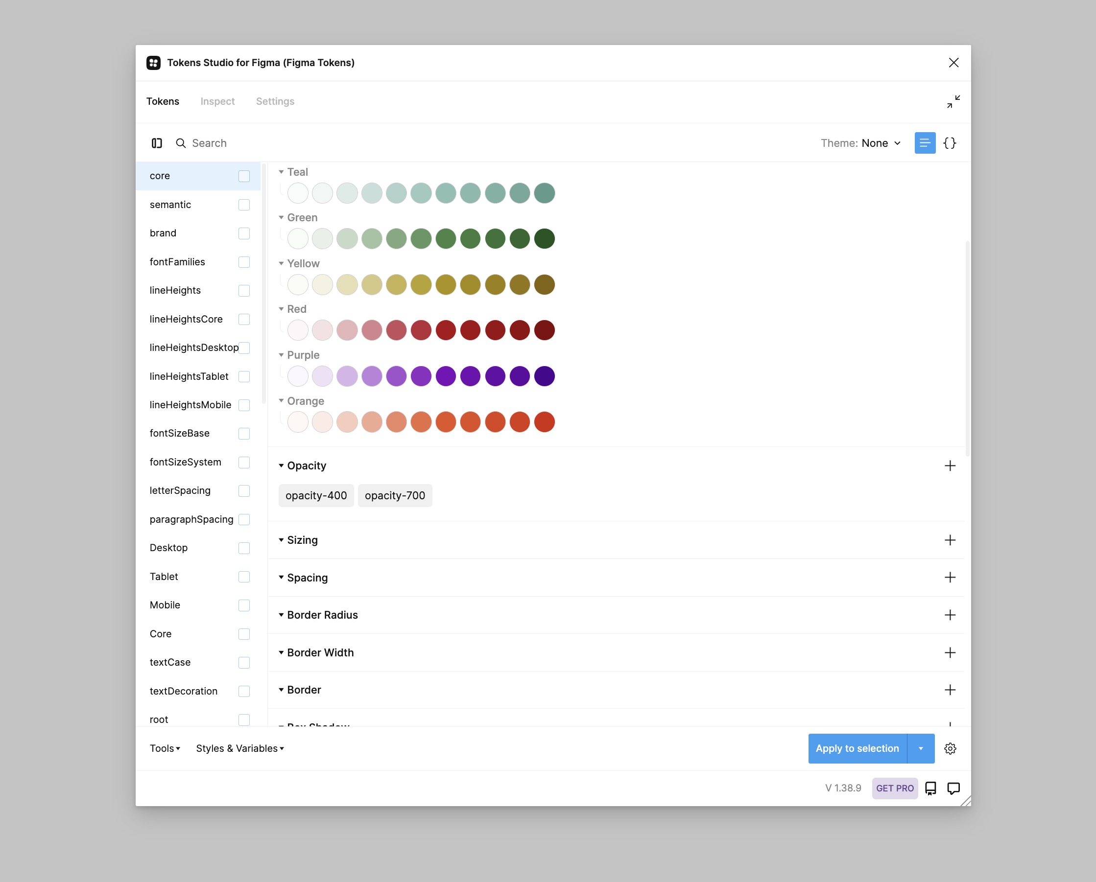 Design tokens in Tokens Studio for Figma