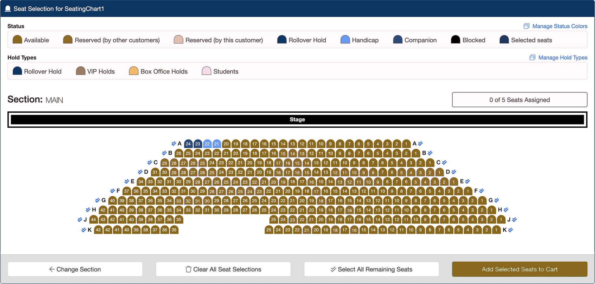 Seating chart — red/green colorblind simulation