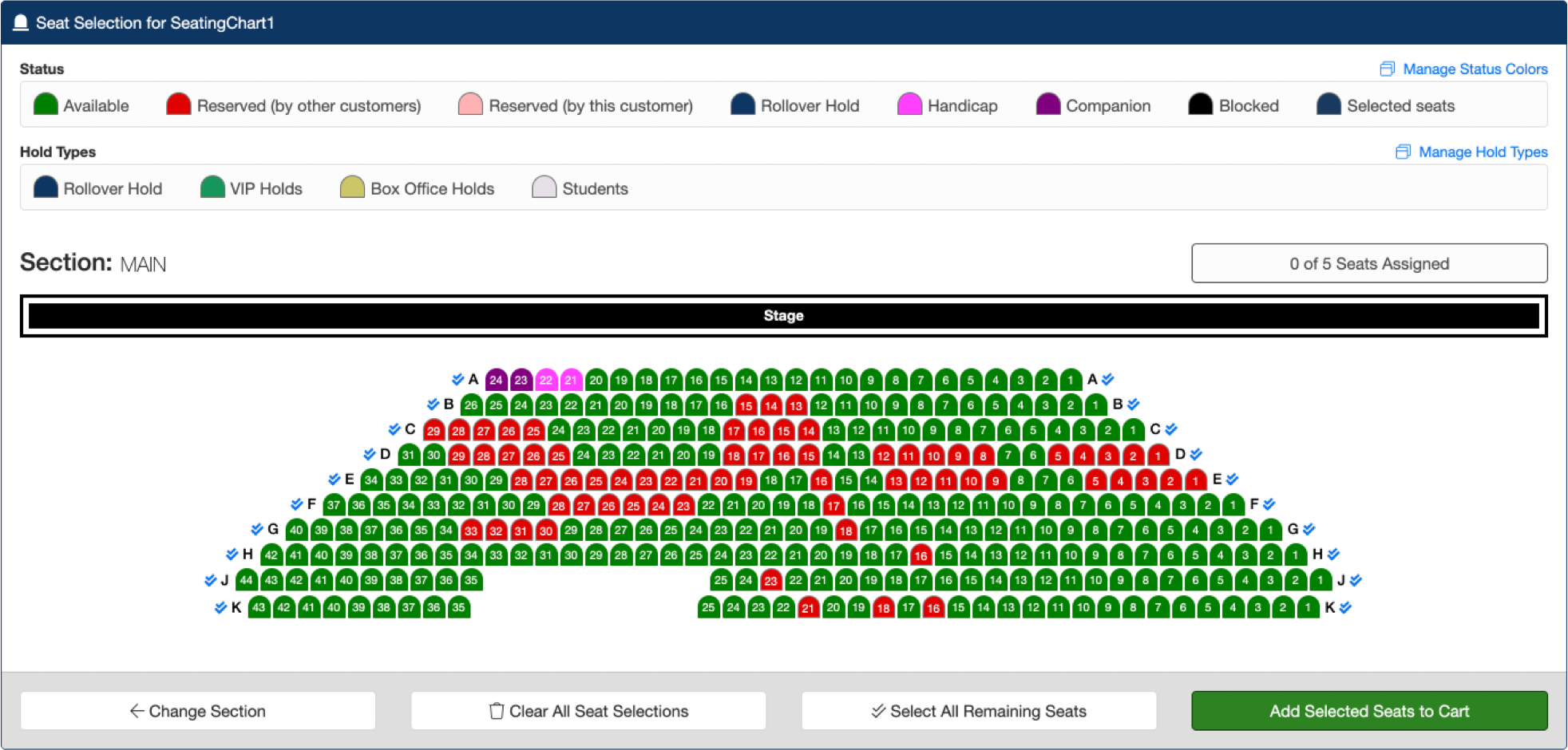 Seating chart — standard vision