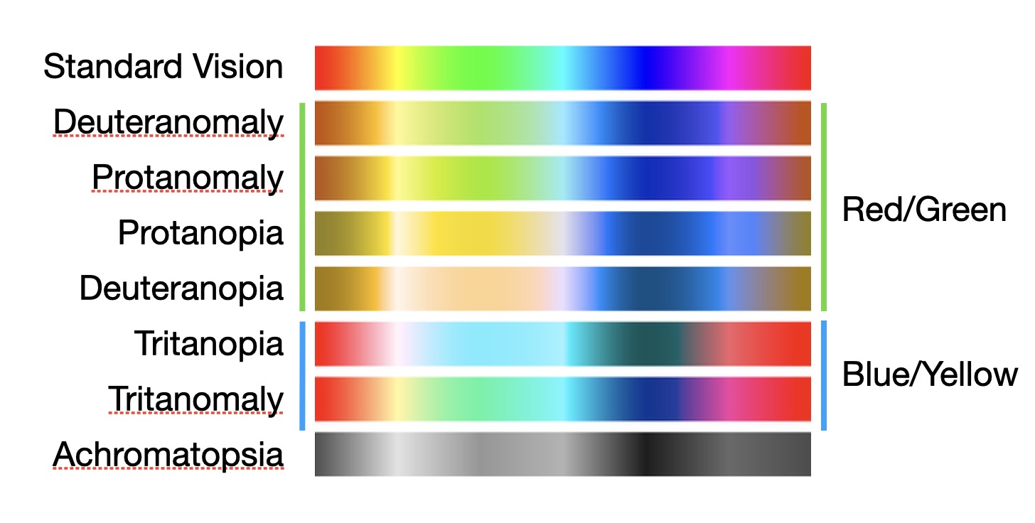 Diagram of the 8 types of color vision